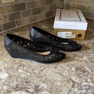 Black Sequin Wedge Shoes size 8.5 M